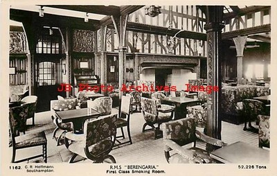 Cunard Line, RPPC, Steamer RMS Berengaria, First Class Smoking Room, Hoffmann