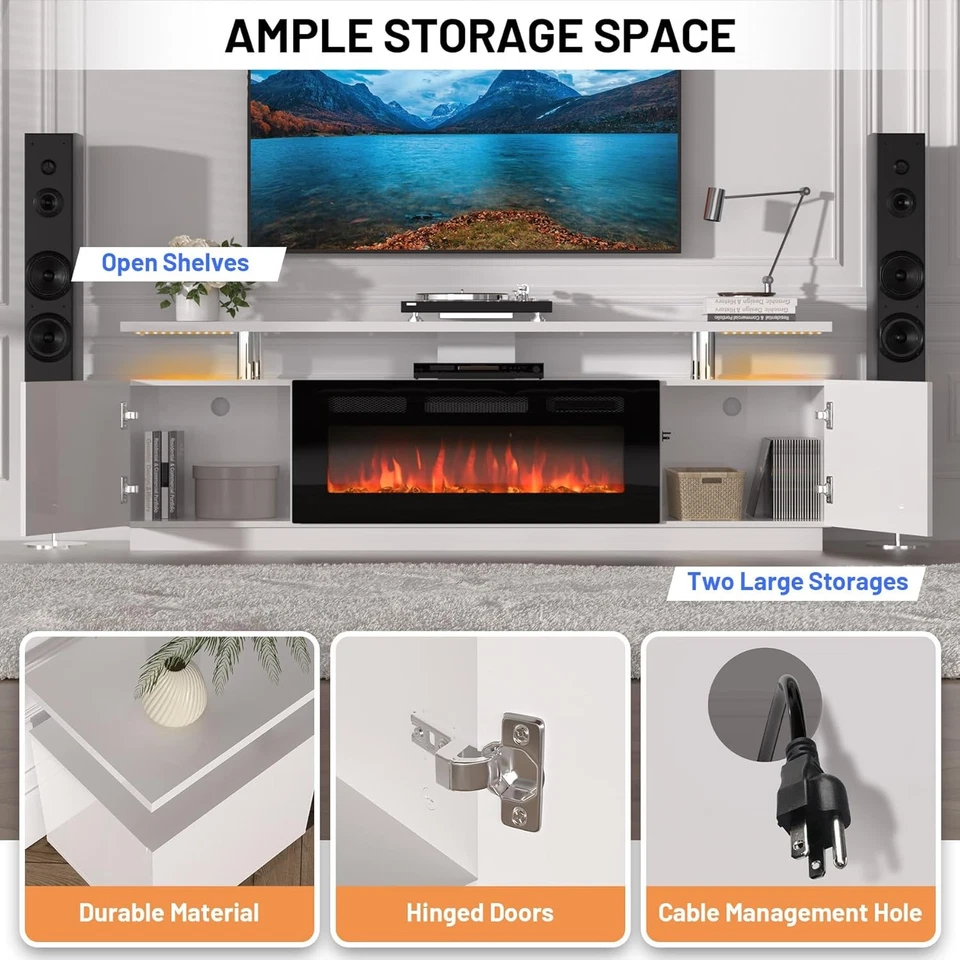 70 Inch Fireplace TV Stand with 36 Inch Electric Fireplace, 12 Colors LED Lights - Image 4 of 4