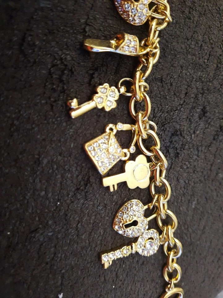 Новый браслет кристалл желтый позолоченный обуви, сумочки, сердце замок и брелок для ключей  - Изображение 4 из 4