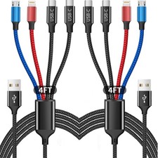 Multi Charging Cable2Pack 4FT, 4 in 1 Charger Cable Nylon Braided Multiple US...
