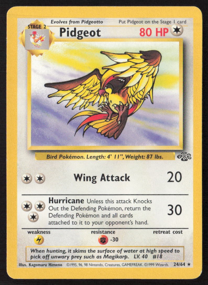1999 Pokemon Jungle Pidgeot (24) #24/64 Rare Lightly played