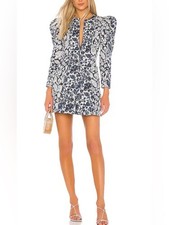 Ulla Johnson Wren Long Sleeve Mini Dress in Blue White “Floral Patchwork” Size 6
