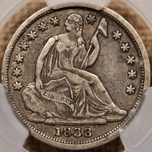 1838 No Drapery, Large Stars Liberty Seated Half dime, CACG VF20, DKRC