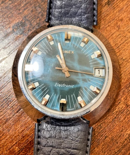 Rare Vintage Timex "Blue Nebula UFO"Electric Mens Watch from the 70s
