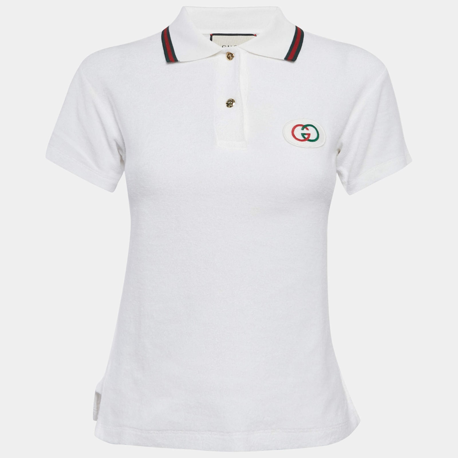 Gucci White GG Applique Terry Fitted Polo TShirt S