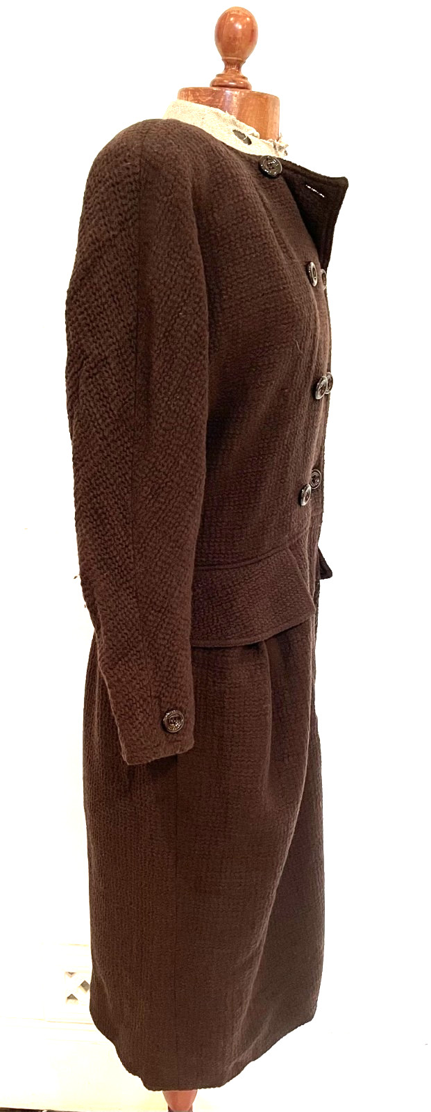 VINTAGE 80s VALENTINO Knitted Brown Sheath Dress w/ Shoulder Pads UK SIZE 14 thumbnail 5