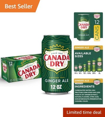 Ginger Ale Soda, Caffeine-Free, 12 Pack of 12 Fl Oz Cans for Refreshing Drinks