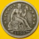1853 (Arrows) U.S. SEATED LIBERTY SILVER DIME 10c COIN (XF-Extra Fine) 173 YO!