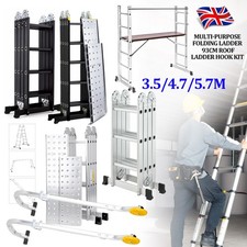 Folding Ladder 4.7M 5.7M Aluminium Multi-Purpose Extendable Platform Roof Hook