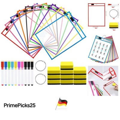 Meetory Dry Erase Taschen 10-fach Set Mehrfarbig Kunststoff A4 wiederverwendbar