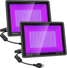 2 Pack 300W LED Black Lights Outdoor, Flood Blacklight Light with Plug, 395Nm to