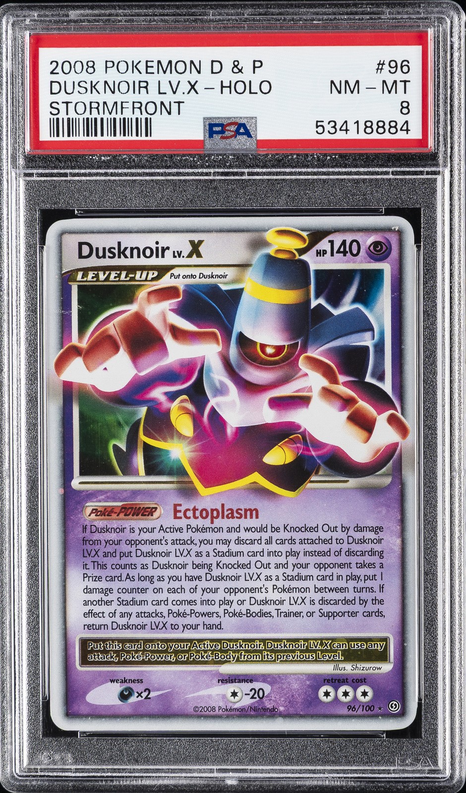 2008 POKEMON DIAMOND & PEARL STORMFRONT #96 DUSKNOIR LV.X-HOLO PSA 8
