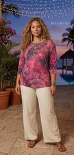 Vocal Apparel Plus Size Women's Crystal Pink Tie Dye Laser Cut Shirt 1X 2X 3X