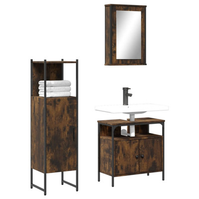 Badmöbel Set Räuchereiche Ingenieurholz 33x33x120,5cm Wandmontage Slim