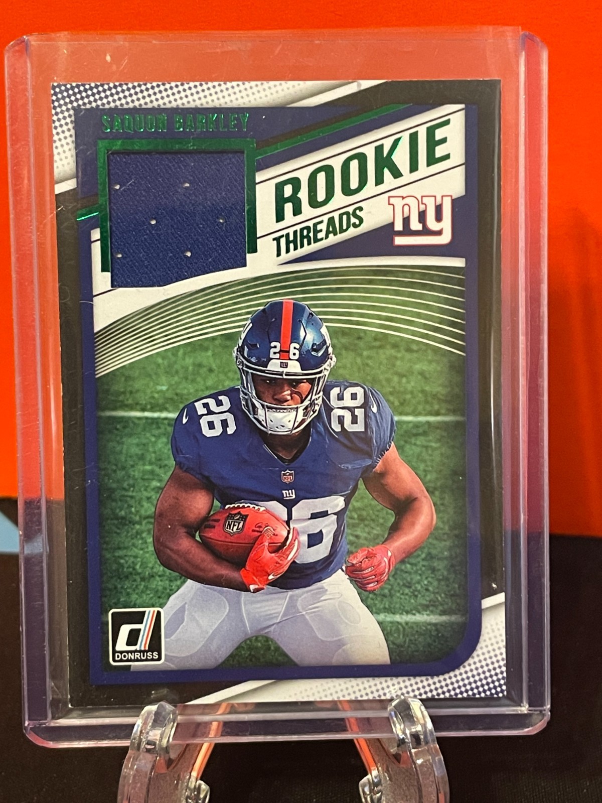 2018 Panini Donruss Saquon Barkley Rookie Threads Green Foil SP Jersey Relic