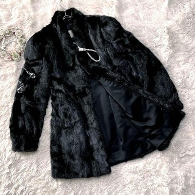 Saga Mink Gold Selected Real Fur Coat Actress Collar Black Size 11 Japan