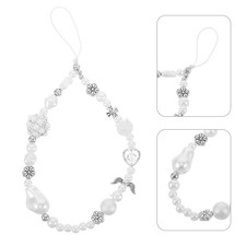 4pcs Phone Charm Wrist Strap: Cute Bow Phone Charm Strap with Pearl Beads -
