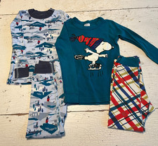 Boy's HANNA ANDERSSON Size 110 5 Ice Hockey  Peanuts Skating Theme Pajama Lot