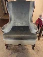 2 Antique Wing Back Chairs, Very Good Condition, Wood Trim, Claw Feet, Elegant!