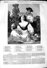 Original Old Antique Print 1849 Wreath Flowers Ladies Garden Pollack Fine Art