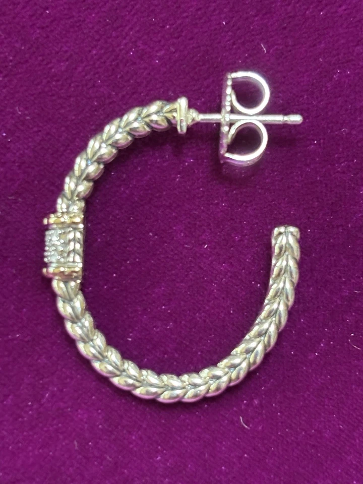 "Pendientes de estación de diamantes de plata de ley y 14 k JAI aros de 1-1/4"" .10 quilates" Foto 4 de 4