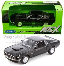 1969 Ford Mustang Boss 429 124 Diecast Metal Model By Welly - Black W Box