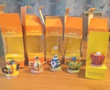 JOB LOT OF VINTAGE TETLEY TEA FOLK TEAPOTS BOXED x 5. FROM 1996