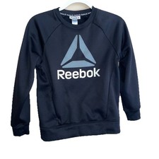 Reebok Boys Essential Fleece Black Crewneck Logo Sweatshirt Sz Large 10/12 