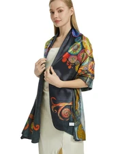 Long Floral Scarf for Women Lightweight Silk Feeling Head Scarf Double Sides