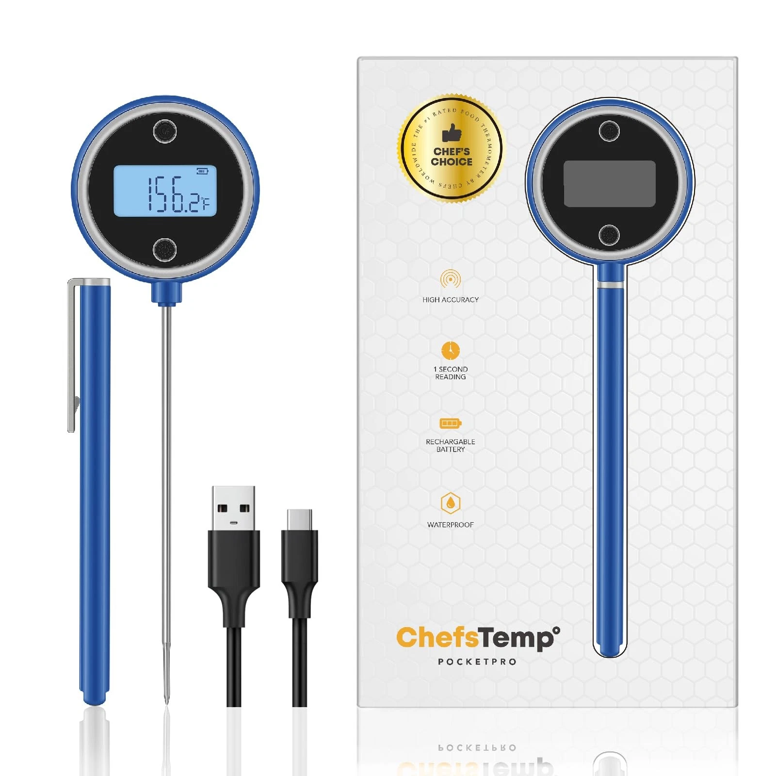 Pocket 1-Second Instant Read Meat Thermometer, Rechargeable Digital Thermomet...