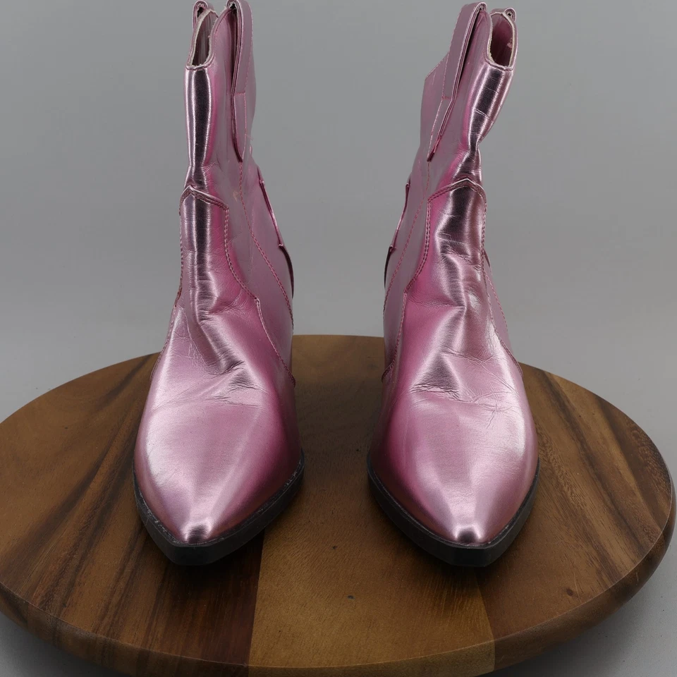 Bambú Mujer Rosa Metalizado Botas Vaqueras Punta Talla 9 Foto 2 de 4