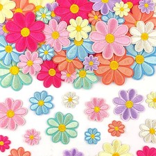 32Pcs 4 Sizes Daisy Flower Iron on Patches Cute Daisy Floral Embroidery Applique