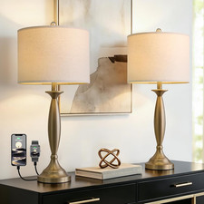 Oneach 28" Modern Table Lamps Set of 2 for Living Room Bedroom, USB A C