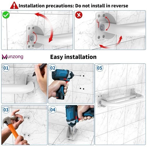 16" Faltbarer Duschhaltegriff Weiß Handicap Sicherheitshalter Handtuchhalter Klappbar - Bild 6 von 9