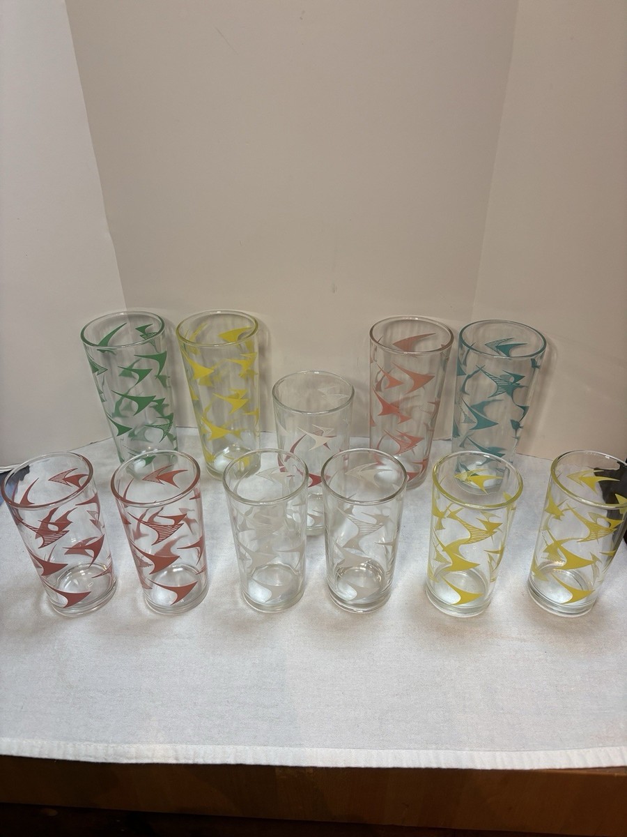 VTG 1960's MCM Boomerang Glasses Tumbler Set of 11 - Pink White Turquoise  Yellow | eBay