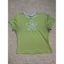 Rue21 Vintage Y2K Flor Acanalada Agujero de Llave Apliques Timbre Bebé Camiseta Top Festival