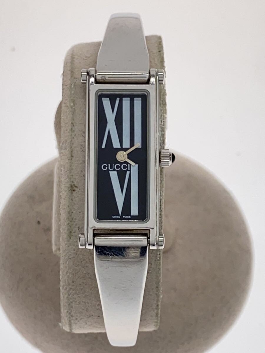 Gucci 1500L Roman Leaf Pattern Dial Watch Silver Black Authentic Working Japan
