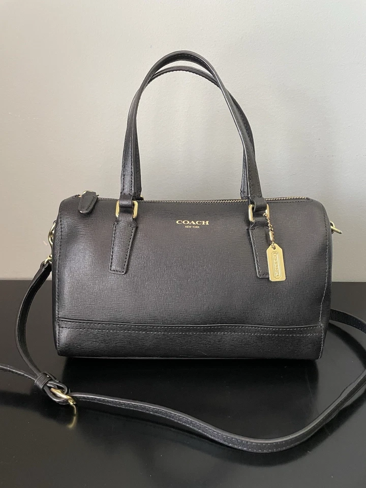 COACH Saffiano Mini Satchel Crossbody Bag Black Leather/ Gold Hardware ~ 49392 - Image 2 of 4