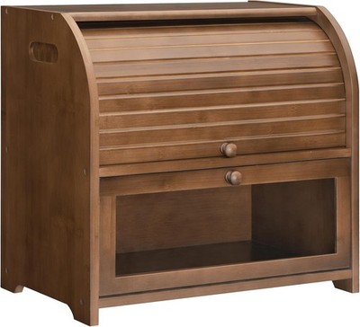 Bread Box Bamboo Bread Box Kitchen Countertop 2 Tier Roll-Top Bread Bin 