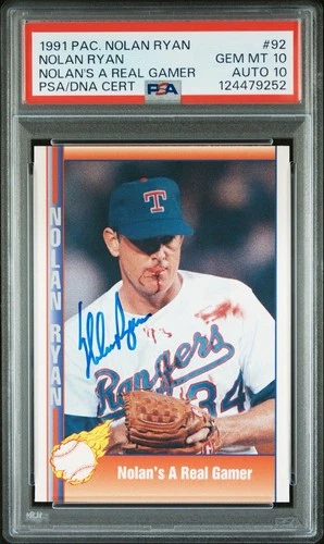 Nolan Ryan Signed PSA 10 Autograph 1991 Pacific Bloody Lip Card # 92 HOF Auto