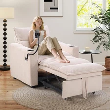 CANMOV Single Sleeper Sofa Chair Bed with Cup Holders, 3-in-1 Convertible Couch