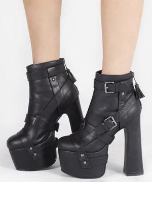 YRU Stardust Bondage Black Emo Punk Goth Rock Tattoo Womens Platform Heel Shoes