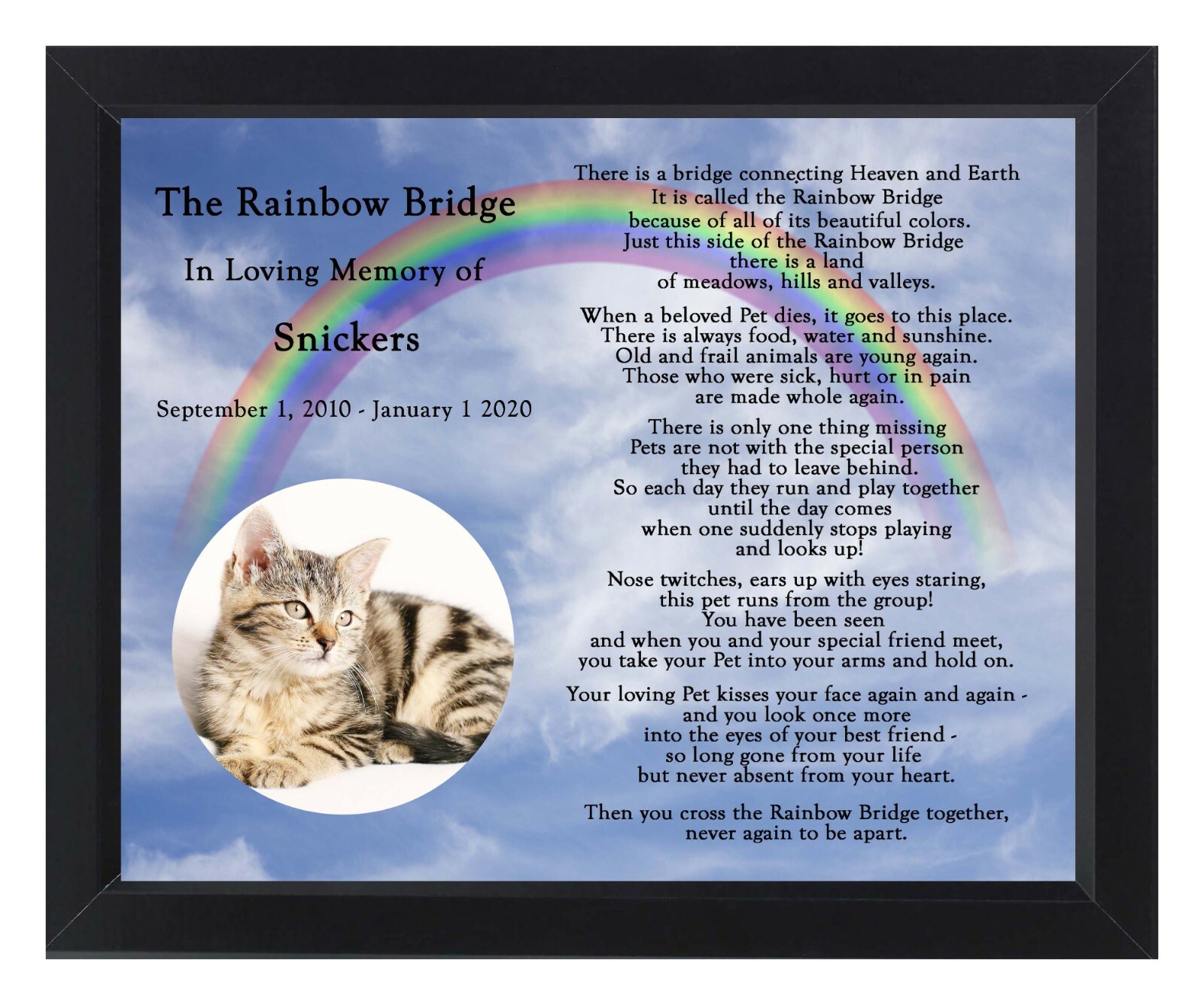 Personalized Rainbow Bridge Pet Loss Memorial Poem Dog Cat 8x10 Print with  PHOTO | eBay