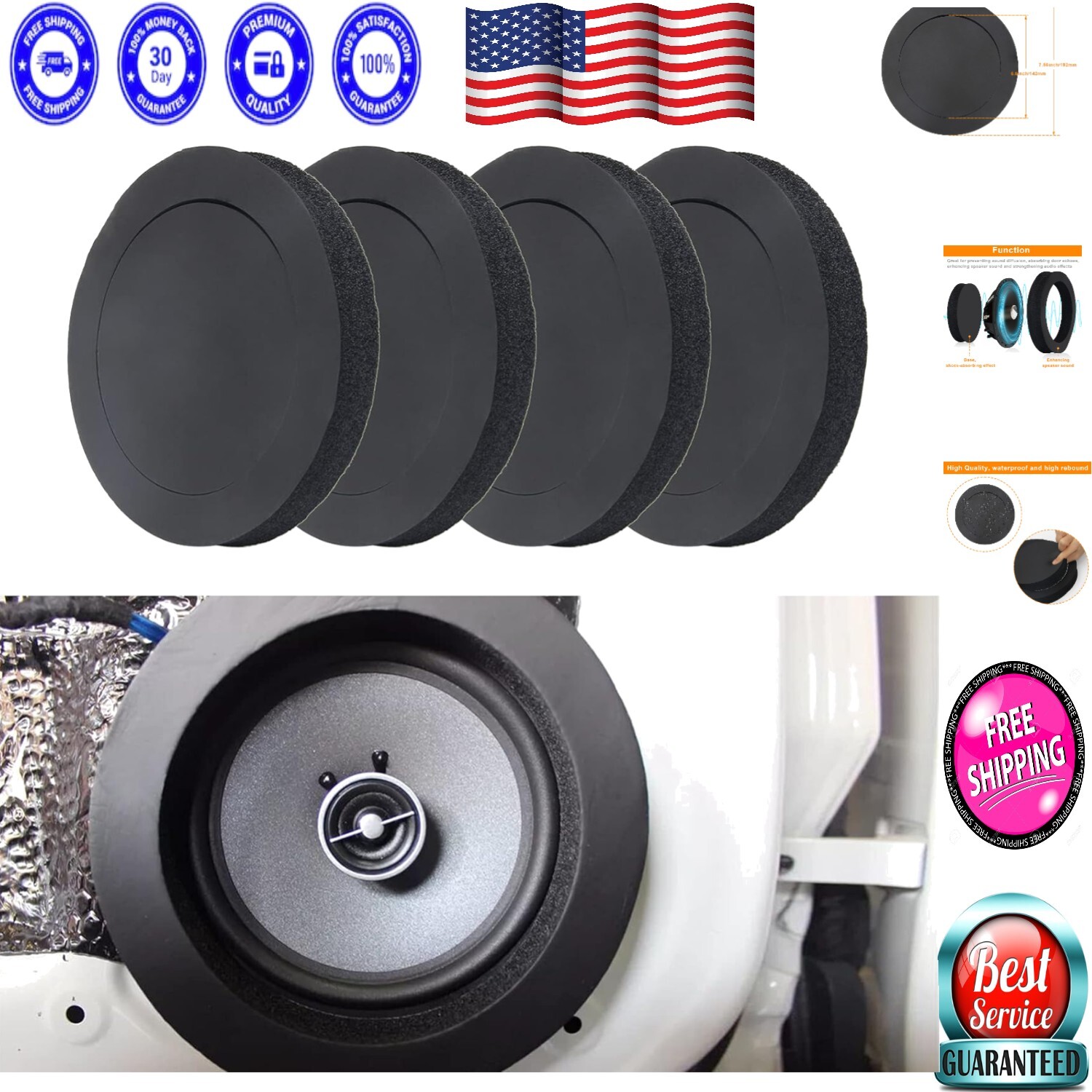 Universal 36° Waterproof Speaker Foam Enhancers for Deep Surround Bass-image