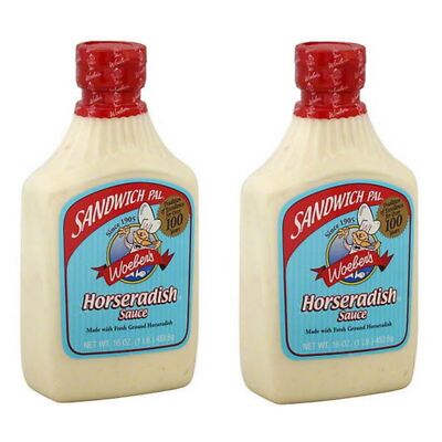2 Pack Woeber's Sandwich Pal Horseradish Cream Sauce 16oz Bottles Spicy Mayo