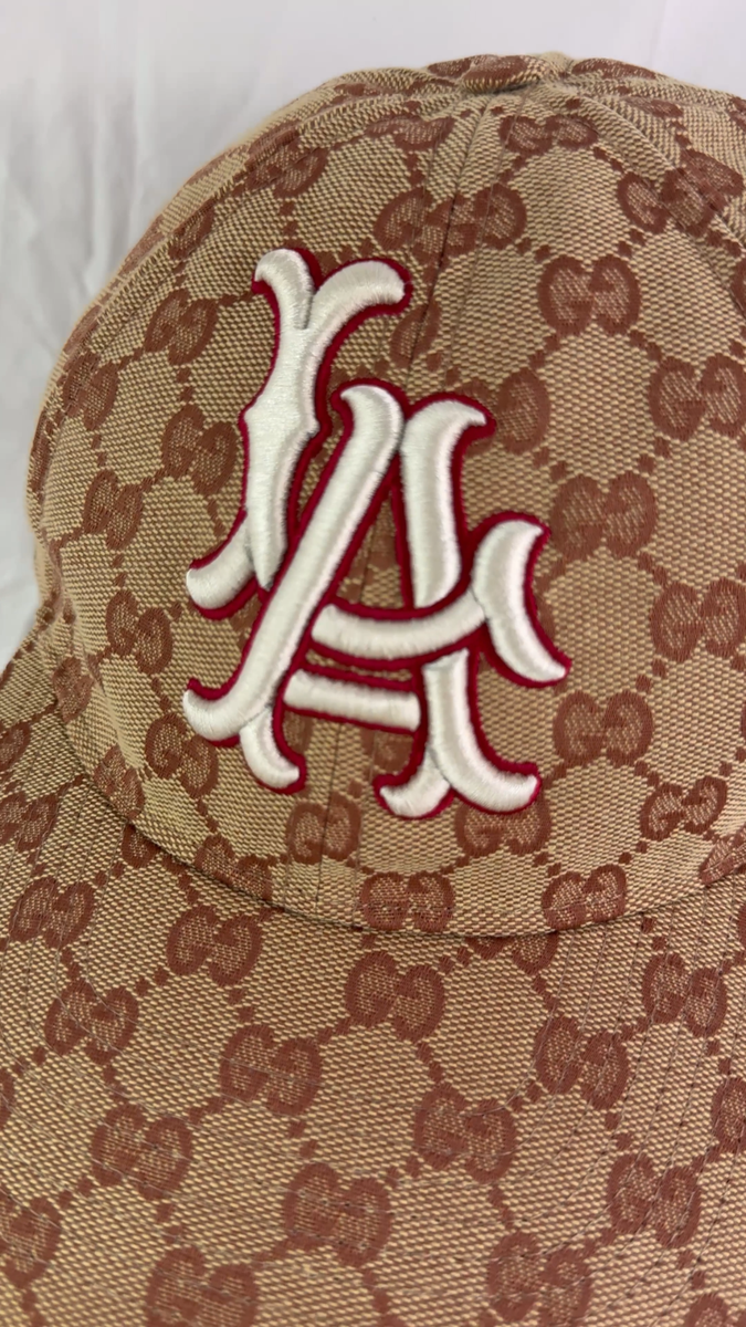 GUCCI バーガンディ刺繍キャップ 57-61 cm 💎 GUCCI HAT JUMBO CANVAS GG BASEBALL WITH FLORAL EMBROIDERY