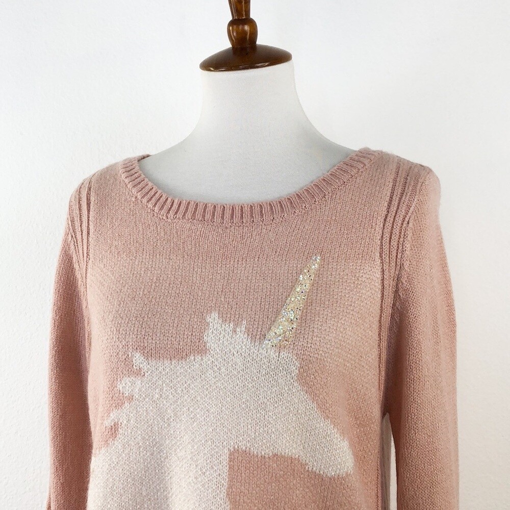 LC Lauren Conrad Pink Bling Unicorn Sweater sz M