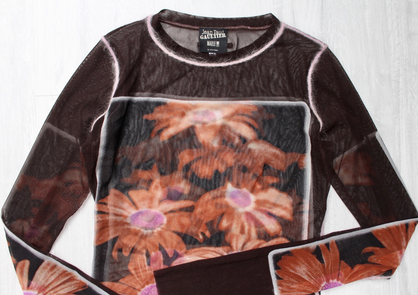 Women's Vintage JEAN PAUL GAULTIER Floral Mesh Top LongSleeve RARE Size M image 8