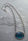 1928 Jewelry Vintage Heirloom Necklace Faceted Oval Pendant Signed Silver Chain — photo 6