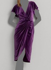 Lauren Ralph Lauren Women's Purple Velvet Surplice Flutter Sleeve Dress Size 10